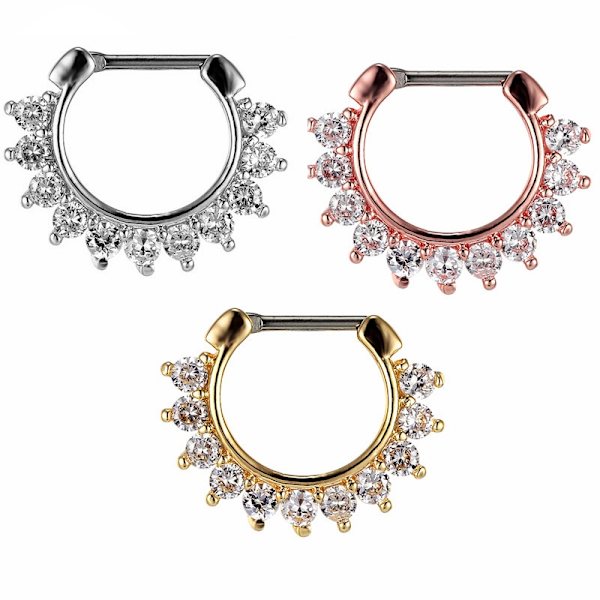 Diamantring til næsen - Septum Clicker i Titanium guld