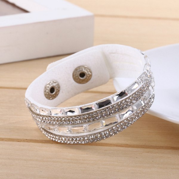 Rhinestone Læder Wrap Håndledsmanchet Punk Armbånd Bangle
