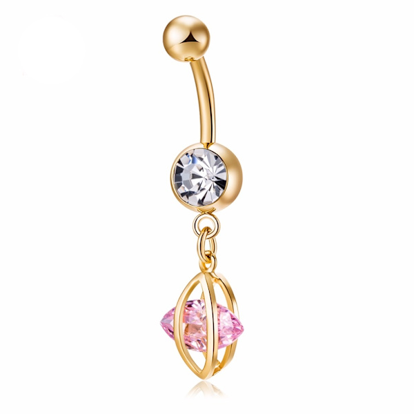Guldpläterade navelpiercing CZ rosa