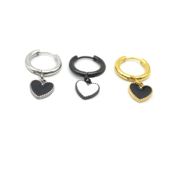 Hoop Øreørring Hjerte Piercing Øreørring sort