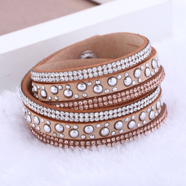 Rhinestone Læder Wrap Håndledsmanchet Punk Armbånd Bangle