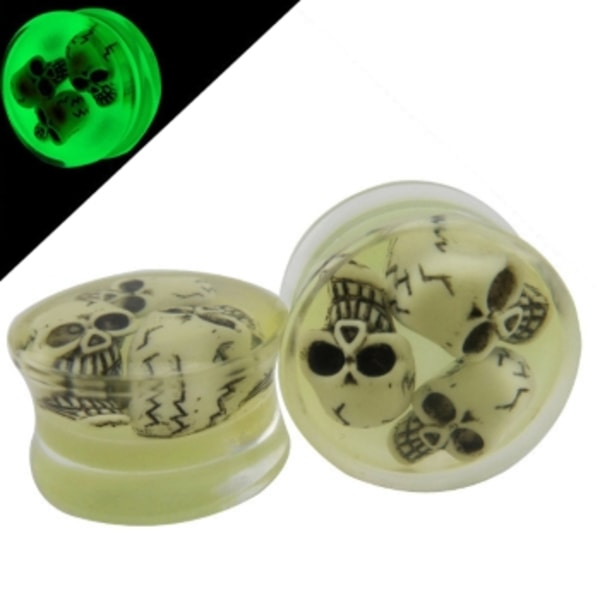 Glöd i mörker 3D skalle Pluggar Piercing 10-24mm 14 MM