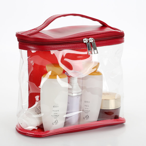 Kosmetisk taske blød overflade & vandtæt og gennemsigtig pc rød