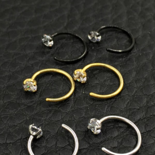 Zirkon Næsering U-formet Hestesko ring piercing smykker BCR sort