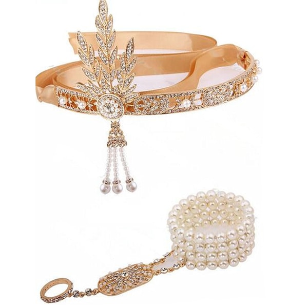 Fantastisk Gatsby 1920'er vintage brudehår krone tiara + armbånd SILVER