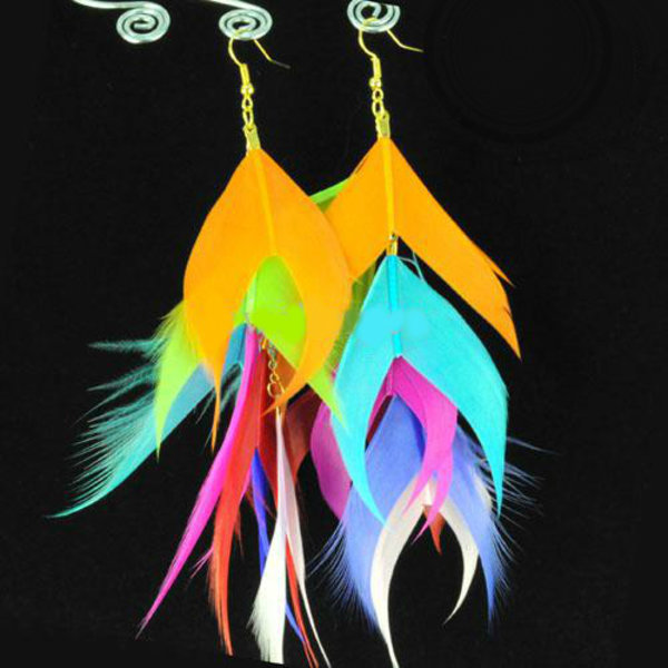 Ørering med naturlige fjer MULTICOLOR