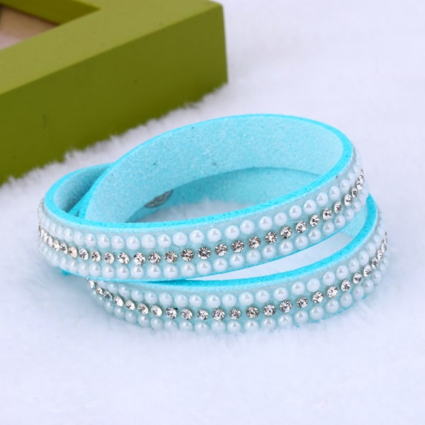 Rhinestone Læder Wrap Håndledsmanchet Punk Armbånd Bangle