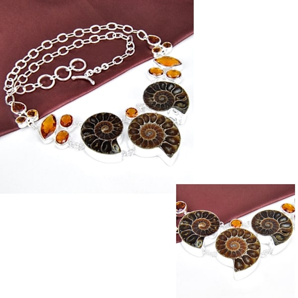 Natural Ammonitefossil Ädelsten Silver Halsband 20 1/4 "