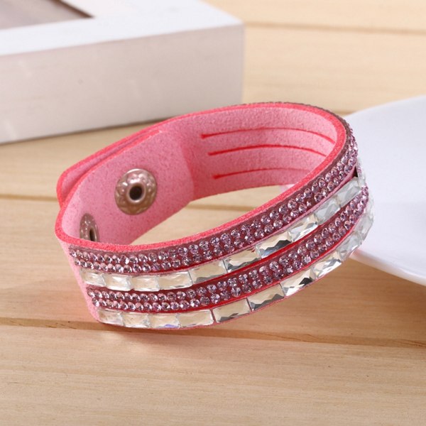 Rhinestone Læder Wrap Håndledsmanchet Punk Armbånd Bangle