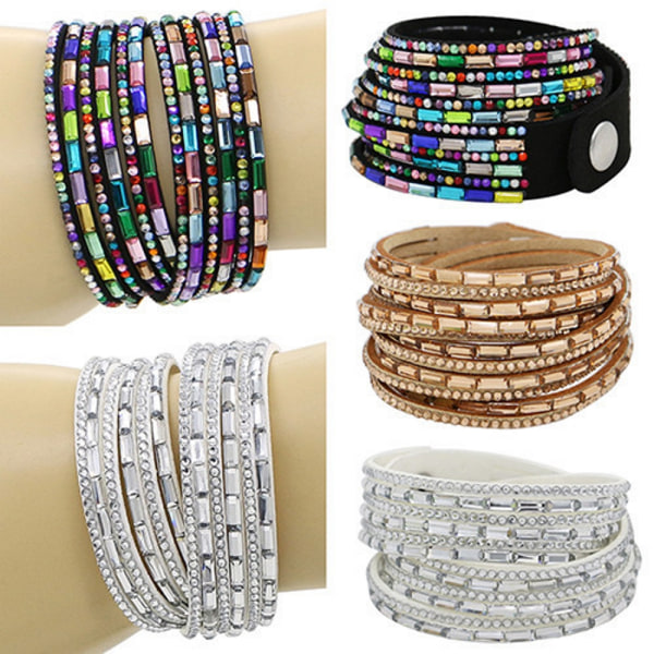 Strass Läderarmband Armband BLÅ