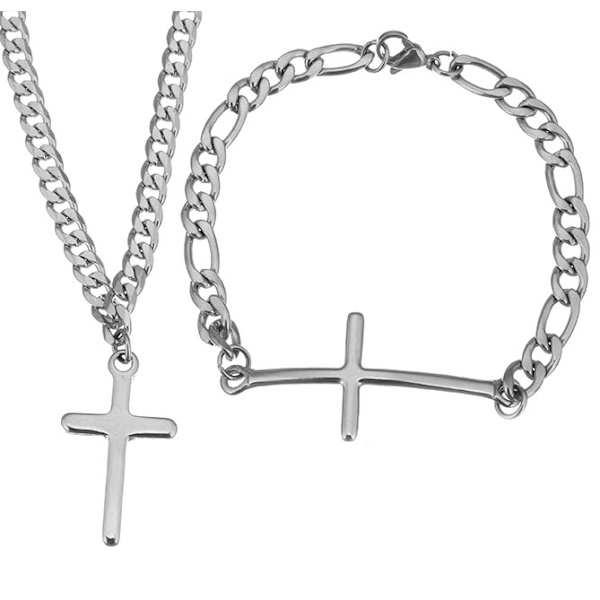 Rostfritt stål halsband + armband silver