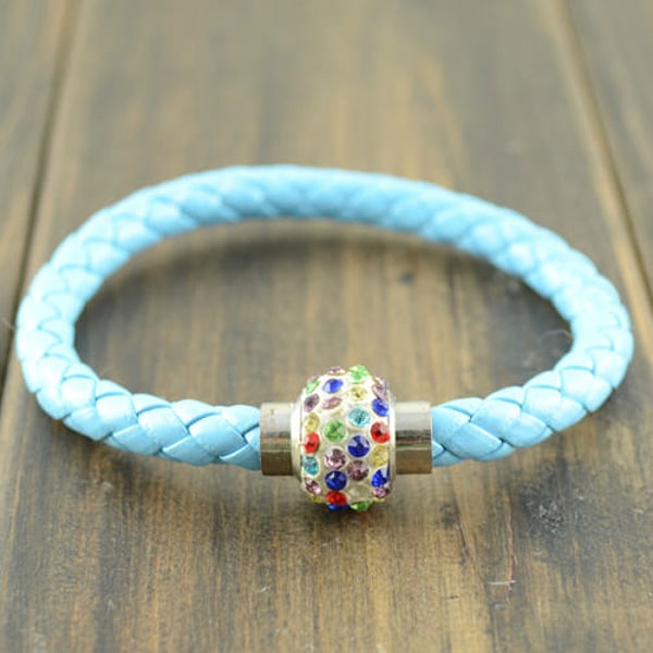 Läderarmband Magnet strass spänne armband