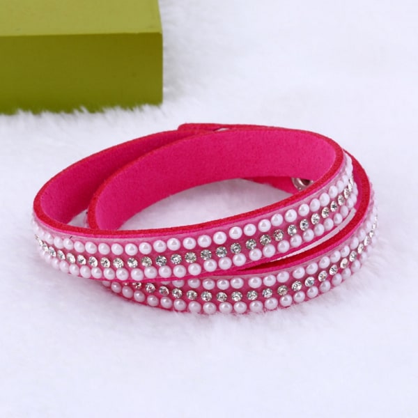 Rhinestone Læder Wrap Håndledsmanchet Punk Armbånd Bangle