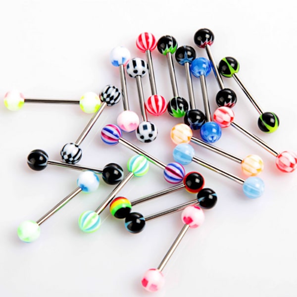 Barbell Tunge Piercing Blandet Farve 10 STK/SÆT 10ST PACK MIX
