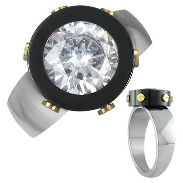 rostfritt stål 3-tone ring w / CZ 20