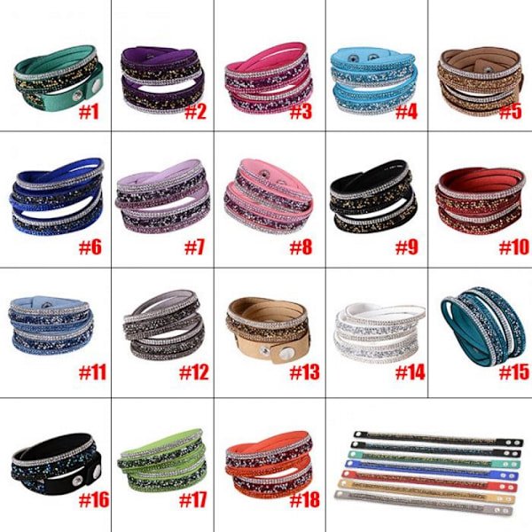 Rhinestone læder manchet Punk armbånd BLÅ 16	