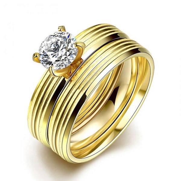 Rostfritt stål ring Förlovningring 2 st / set CZ 16