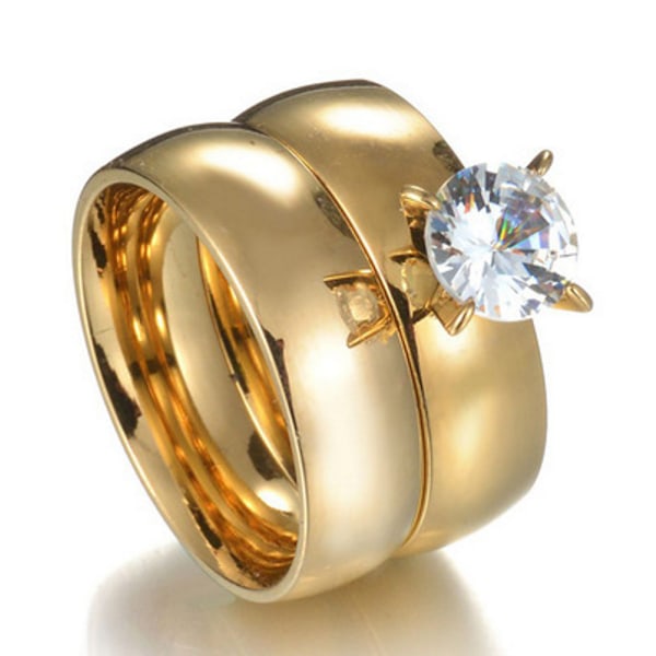 Rustfrit Stål Ring CZ Guldbelagt 2 stk. ringsæt 20