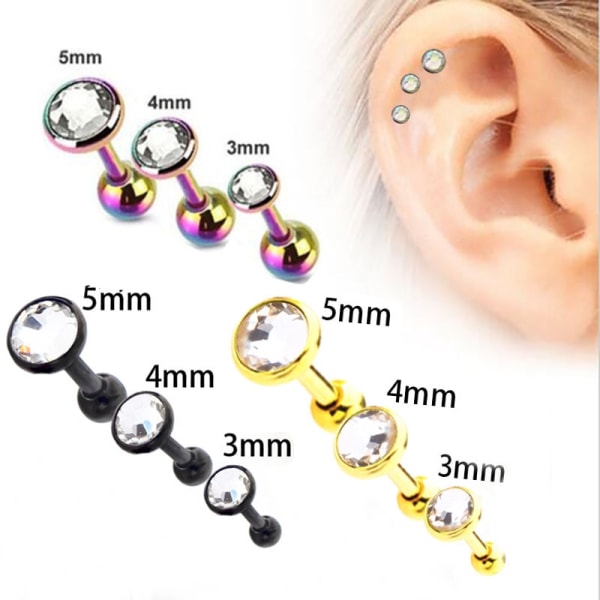 Helix Tragus Piercing 1 ST SVART/SILVER/GULD/MULTI flerfärgad 3 mm