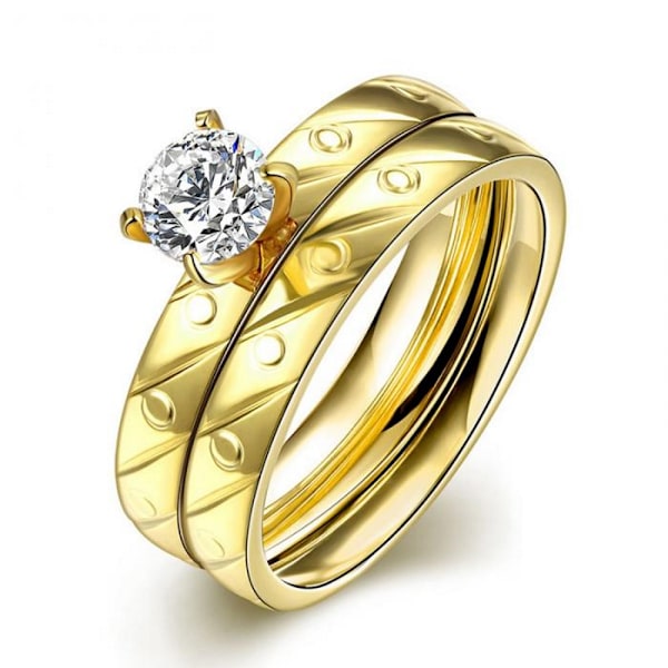 Rostfritt stål ring Förlovningring 2 st / set CZ 18