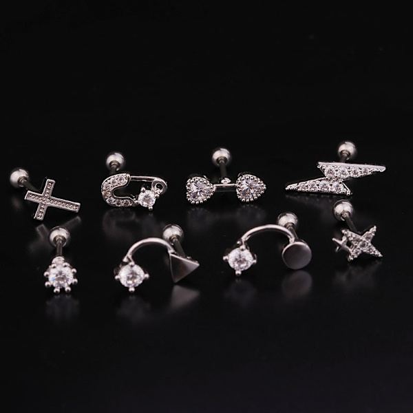 Tragus Piercing Øresmykke 8 stk sølv