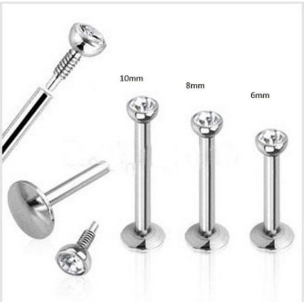 Labret- ja huulilävistys 6/8/10mm 4 kpl PAKETTI 6mm 4 ST PACK