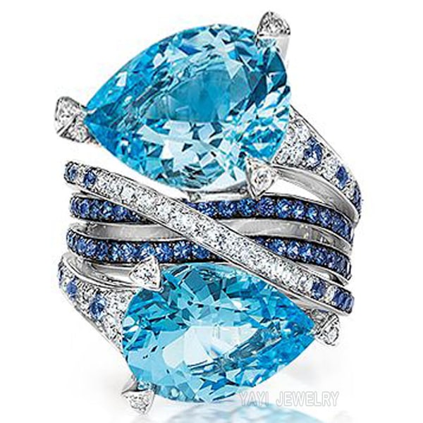 Silversmycken filled ring Cyansafir 18