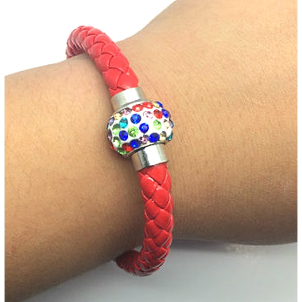 Läderarmband Magnet strass spänne armband