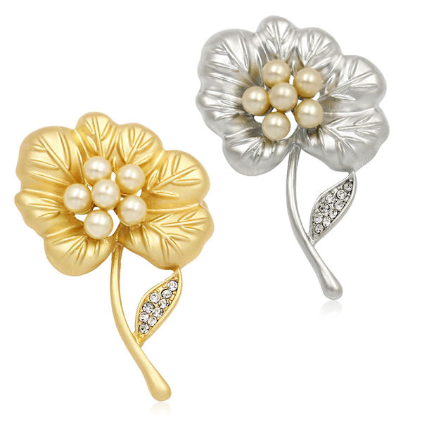 Brosch Kristall pärla SILVER/GULD guld