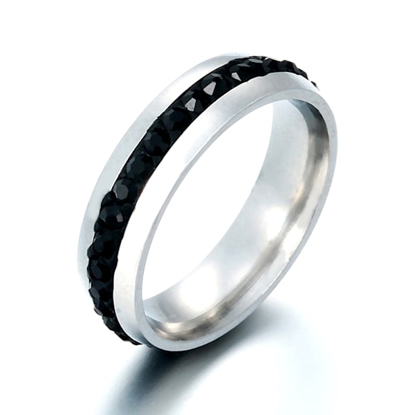 Rostfritt stål ring SVARTA strass 16