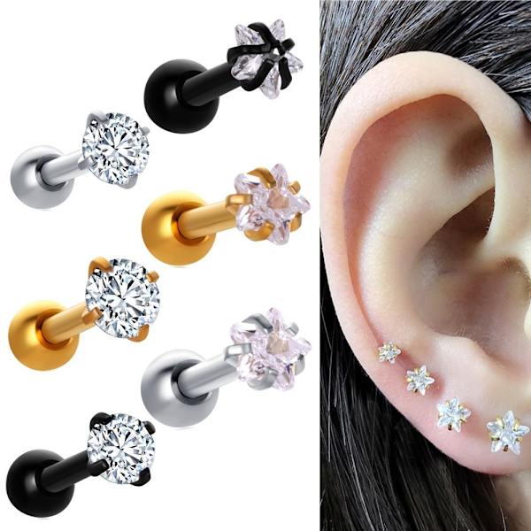 Helix Tragus Piercing 1 ST  SVART/SILVER/GULD RUNDA  SVART