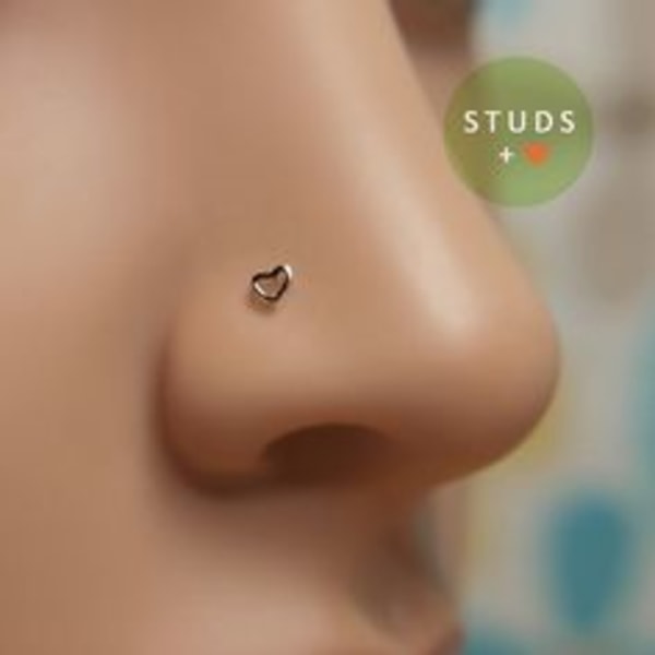 925 Sterling Silver 1.5mm hjärta guld näsa piercing 1 st