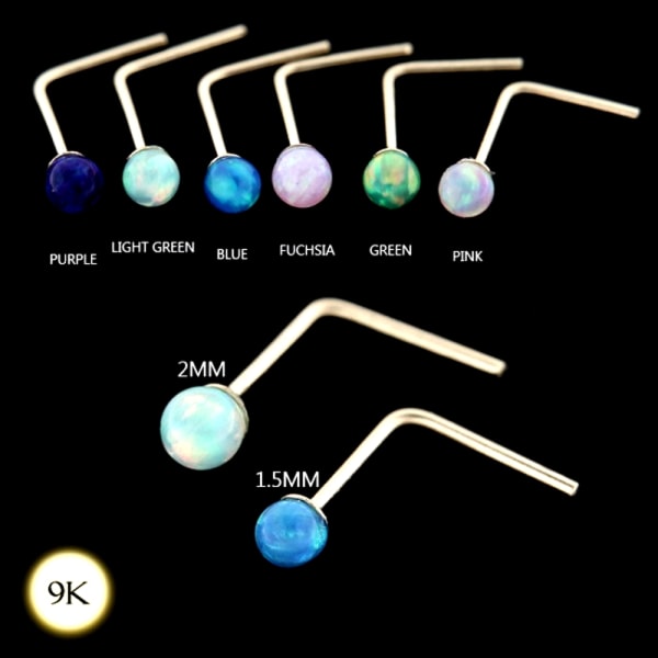 Opal Sten 1,5mm 9K Gult Guld L-Formet Næsesmykke BLUE