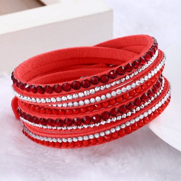 Rhinestone Læder Wrap Håndledsmanchet Punk Armbånd Bangle