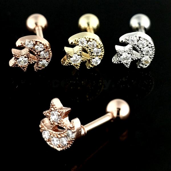 Moonstjärna brosk Helix Tragus Piercing 1ST ROSE
