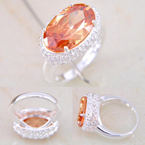 Silver filled CHAMPAGNE QUARTZ ädelsten ring 17,5