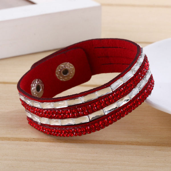 Rhinestone Læder Wrap Håndledsmanchet Punk Armbånd Bangle