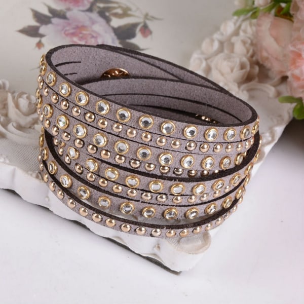 Rhinestone Læder Wrap Håndledsmanchet Punk Armbånd Bangle