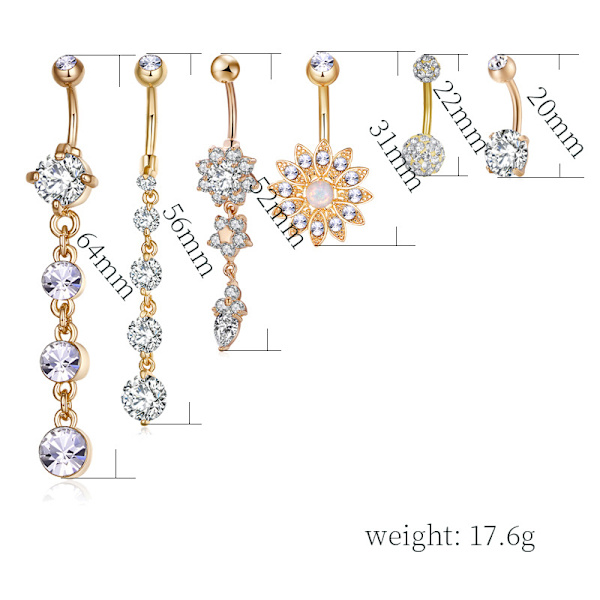 Navle Piercing 6 stk/sæt guld