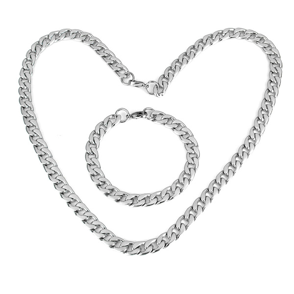 Rustfrit stål halskæde + armbånd 9,3mm
