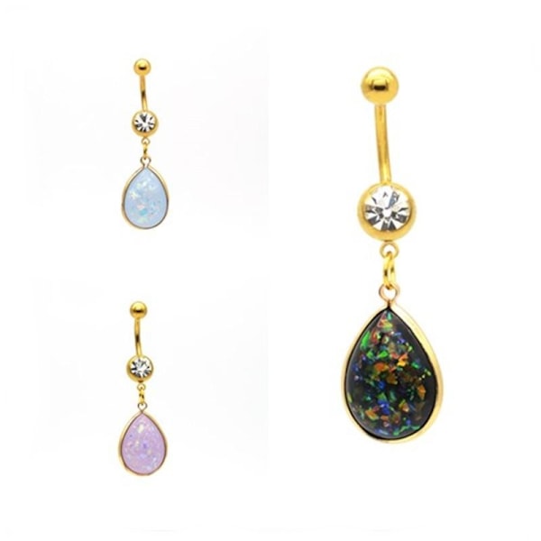 Forgyldt Faux Opal Navle-Belly Button Ring Krops Piercing l.blå