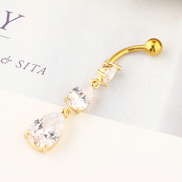 Navle Ring Krops Piercing Forgyldt med Zirkon guld