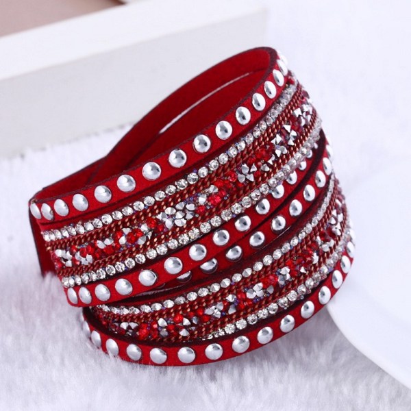 Rhinestone Læder Wrap Håndledsmanchet Punk Armbånd Bangle