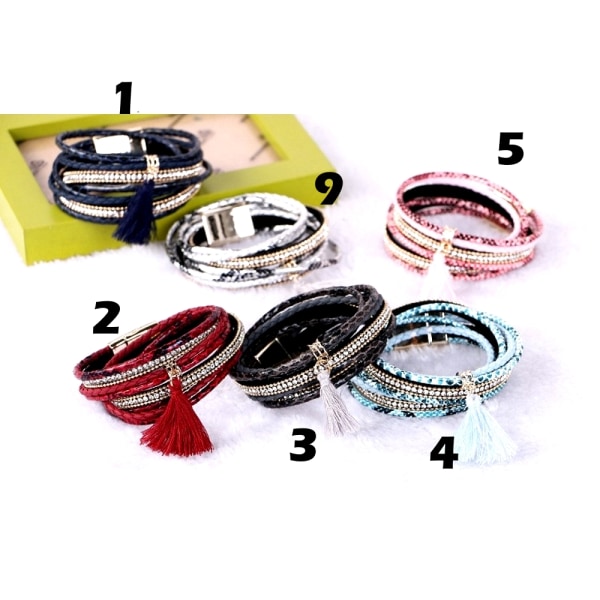 Strass Läderarmband Armband Magnetisk 4 L.BLÅ	