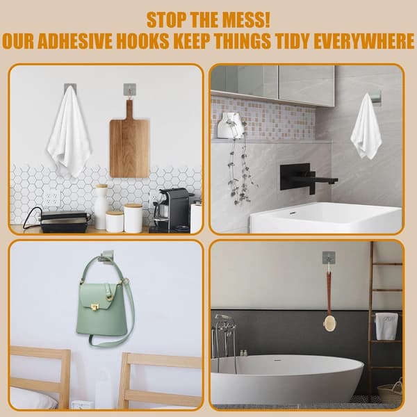 Huiselijkgoed Wall Hooks - 5*5*3 cm - Silver - 4-piece set - Self-adhesive, waterproof, suitable for shower, bathroom, kitchen & office