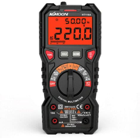 Digital Car Multimeter, TRMS 6000 Counts (LED Terminal Guide), Ammeter, Professional Electrical Tester, Temperature, Capacitance, AC/DC