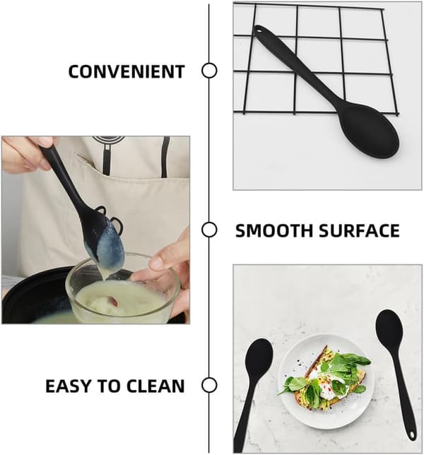 Silicone Mixing Spoon Stirring Spoon Stylish Elegant Black Kitchen Utensil Does Not Deform During Cooking