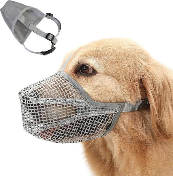 Dog Muzzle Breathable Nylon Mesh Soft Padded Adjustable Straps Anti-bite Chew Bark For Walking Training Long-nosed Dogs Grey XL