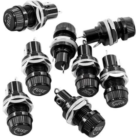 10 stk. 5x20 mm AC 10A 250V sort skruelåg sikringsholder til panelmontering