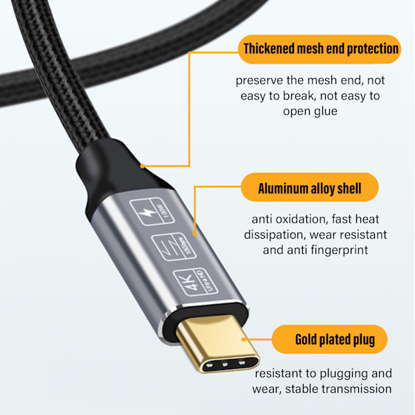 USB-C Forlengelseskabel - 10 Gbps Dataoverføring, 100W Strømforsyning, 4K 60Hz Video, E-Marker Chip - 0.25m 0.15
